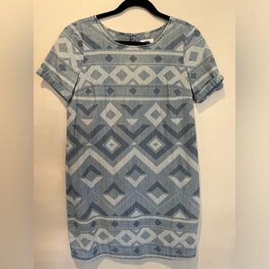 Denim tribal print shift dress